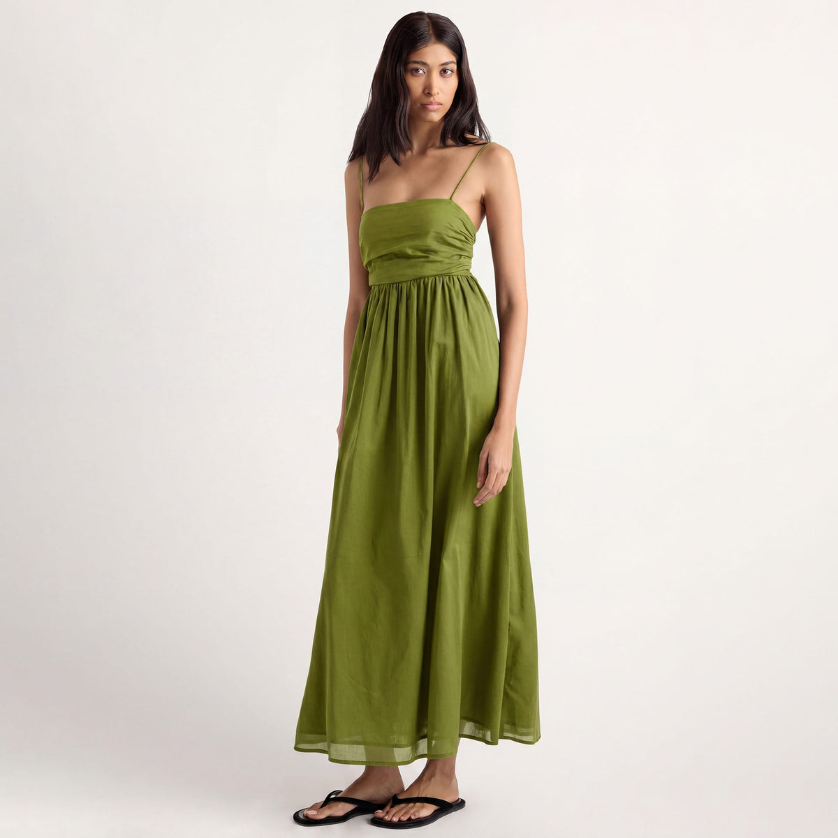 Arya | Aurora Ruched Organic Cotton Maxi Dress in Size Small
