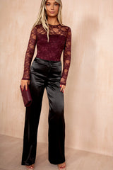 Bree Black Satin Straight Leg Trousers
