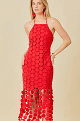 Circle Fringe Crochet flocking Midi Dress