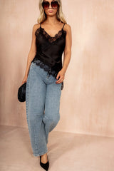 Bailey Black Satin Lace Cami Top