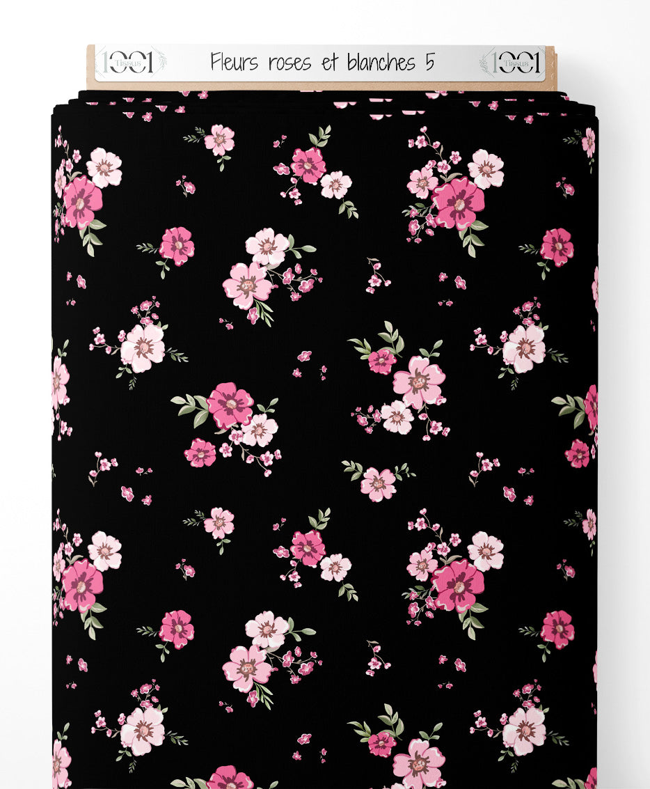 Tissu - Fleurs roses et blanches 5
