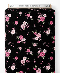 Tissu - Fleurs roses et blanches 5