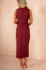 Emery Burgundy Button Detail Midi Dress