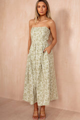 Fiadh Sage Floral Jacquard Bandeau Midi Dress