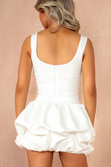 Sharon White Pearl Neckline Puffball Dress