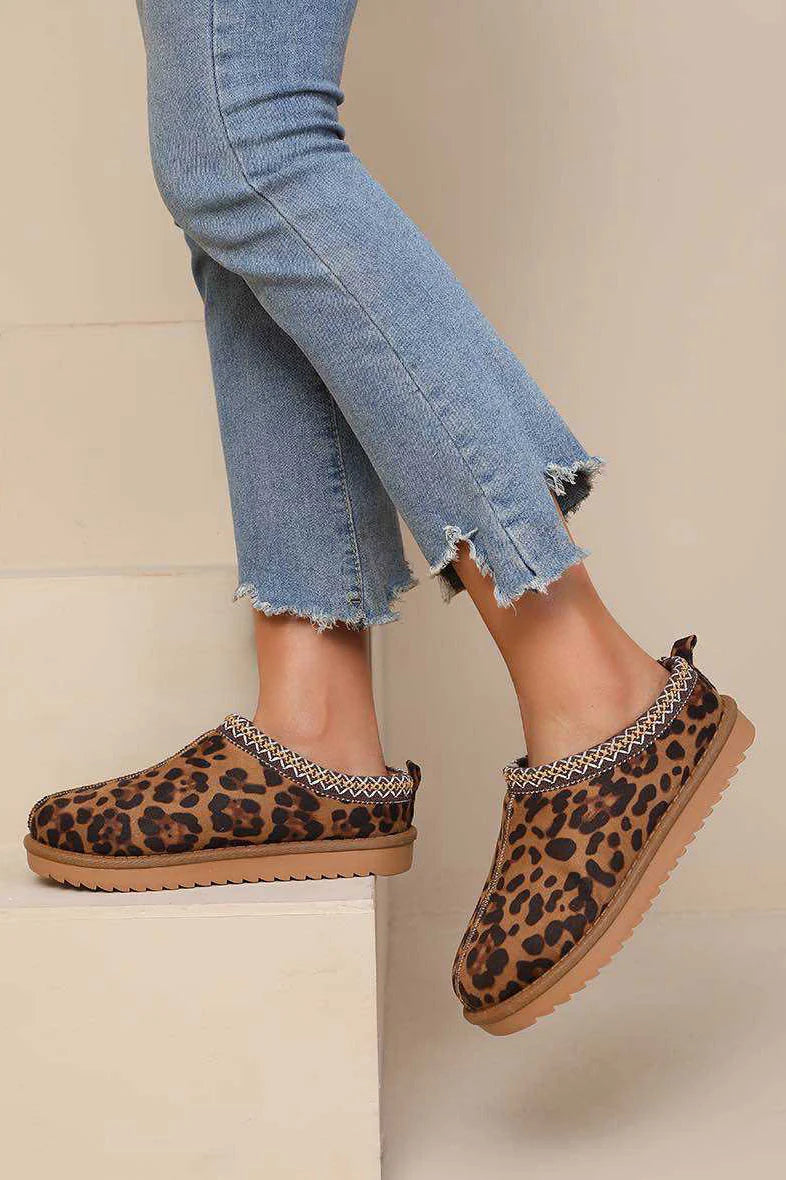 Zahra Leopard Print Braid Detail Suedette Mules
