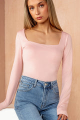 Monroe Blush Pink Slinky Square Neck Bodysuit