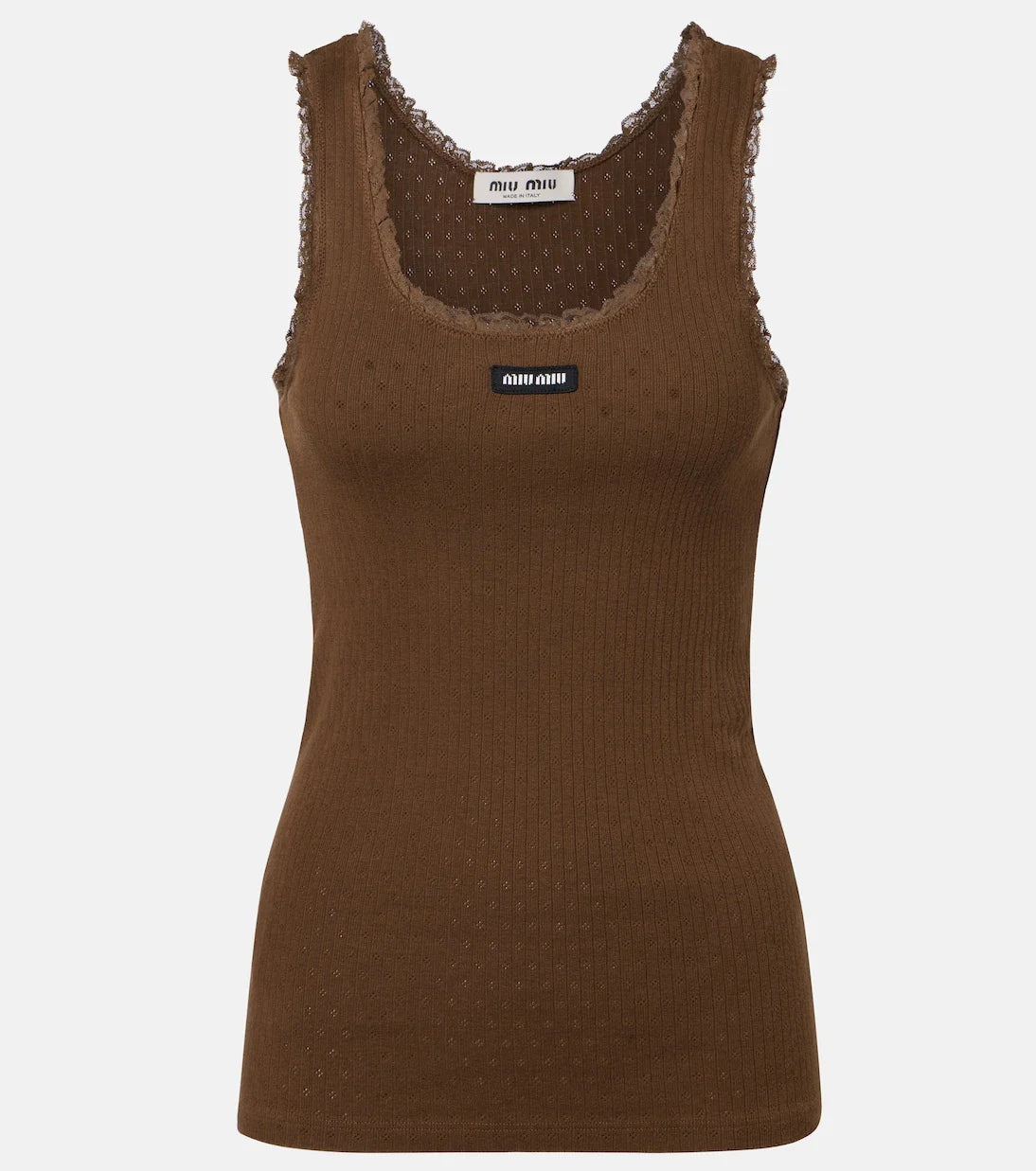 Miu Miu - Lace-trimmed pointelle cotton tank top