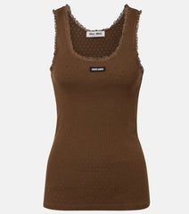 Miu Miu - Lace-trimmed pointelle cotton tank top