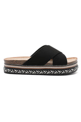 Lilibet Black Braided Flatform Sliders