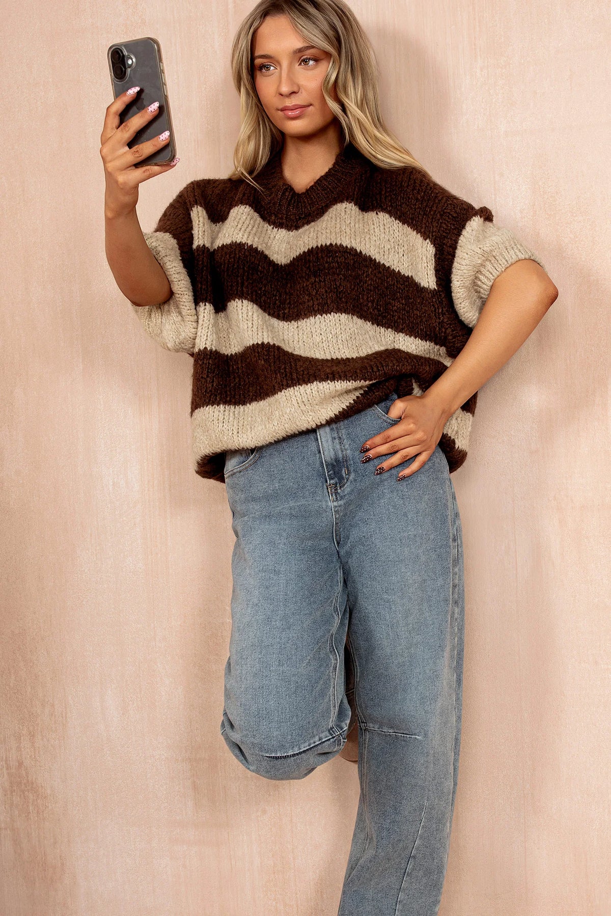 Zoe Chocolate Chunky Knit Stripe Jumper