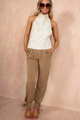 Elise Cream Sequin Halterneck Top