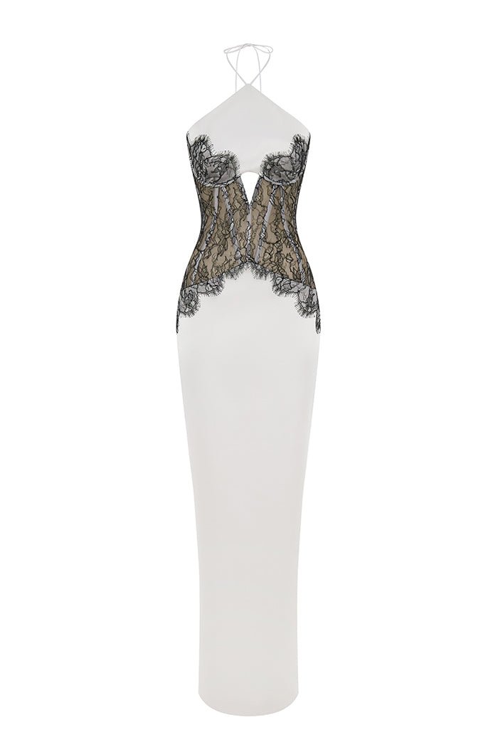 Satin and lace corset maxi dress – Rasario