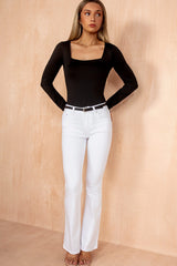 Gabrielle White Bootcut Belted Jeans