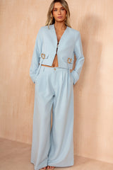 Maureen Blue Collarless Cropped Blazer