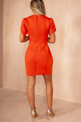 Taylor Blood Orange Scuba Tulip Sleeve Dress