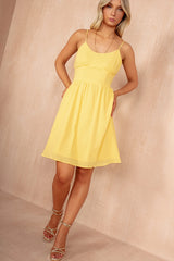 Neasa Yellow Cotton Tie Back Dress