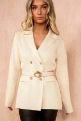 Hayley Cream Knit Belted Blazer