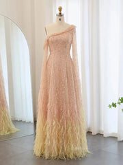 Beaded Feather Prom Dresses Vintage Formal Dresses Extra Long Sleeve BD043-Evening Dresses 2025 -Viniodress-Champagne-US 2-