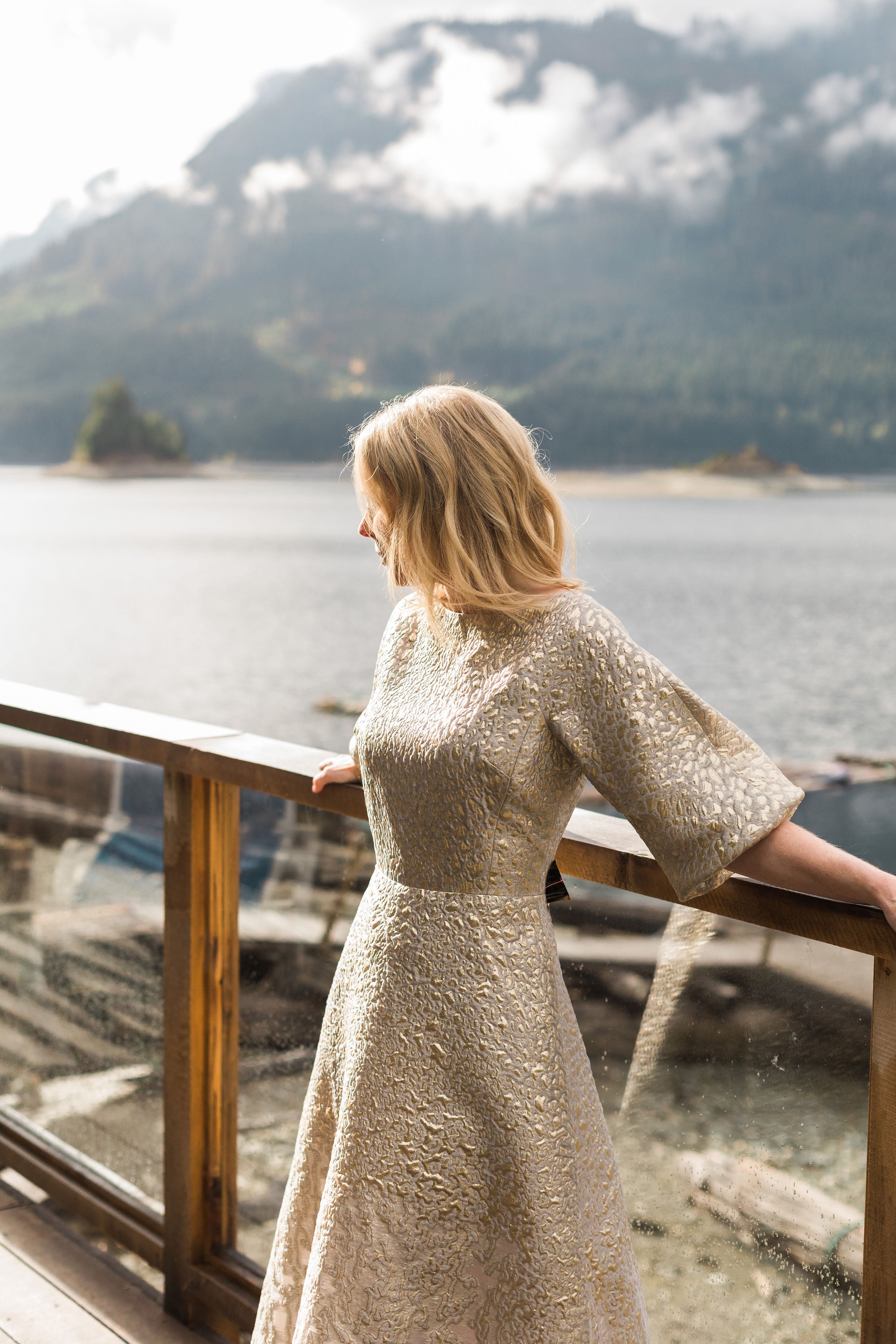 TERI JON - Leoni - Metallic Jacquard Organza Dress - Champagne