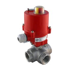 Vanne à boisseau spherique electrique G1/2'' 24V DC 3 voies à port en T en laiton - BL3BAT