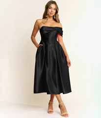Black Off The Shoulder Midi Dress - Unique Vintage - Womens, DRESSES, MIDI