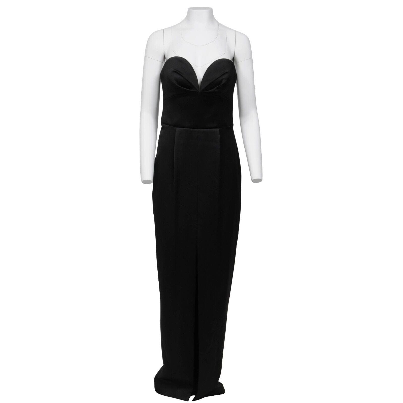 Black Satin Strapless Front Split Corset Long Maxi Dress Rasario