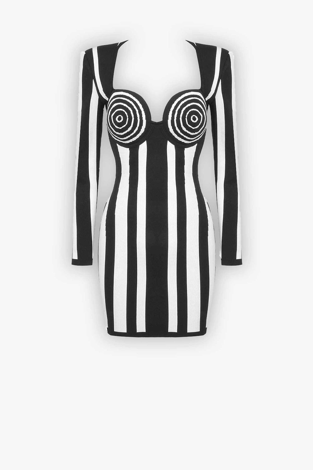 Black & White Striped Long Sleeve Knit Mini Dress / 2