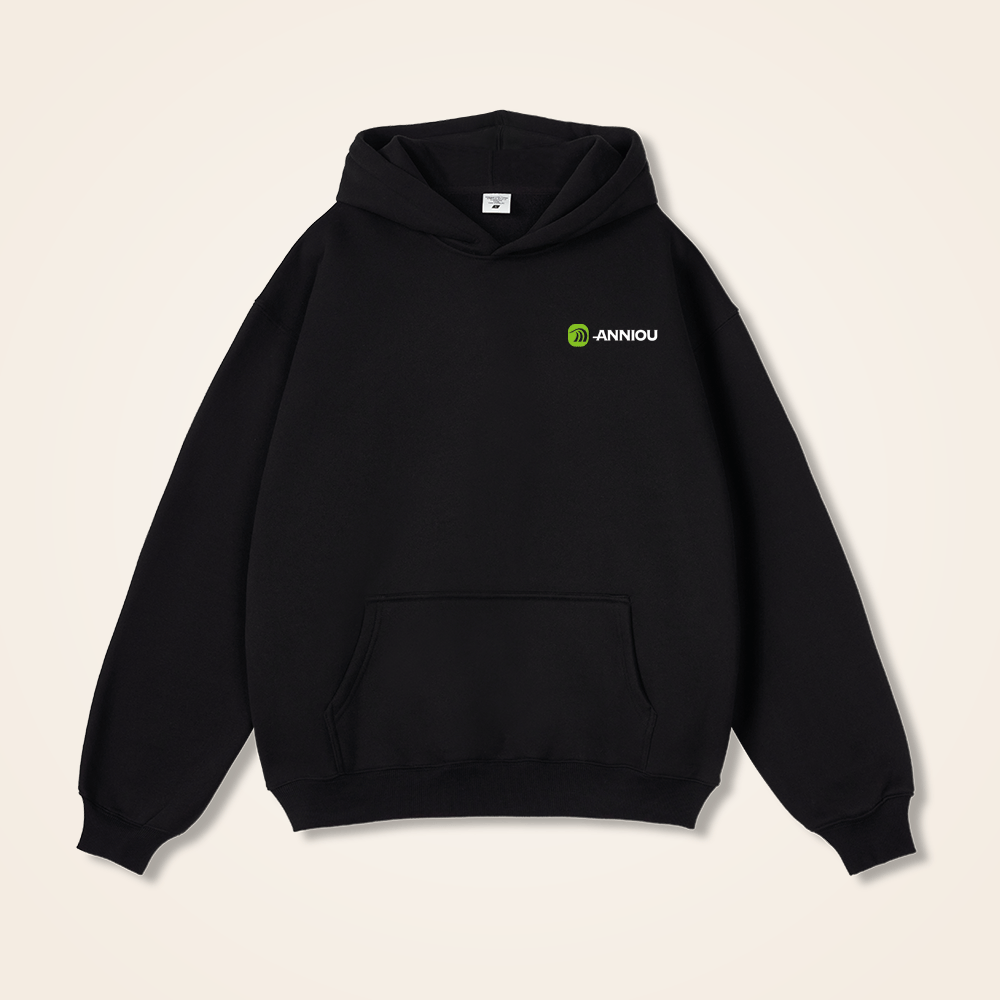 black 350gsm fleece pullover hoodie