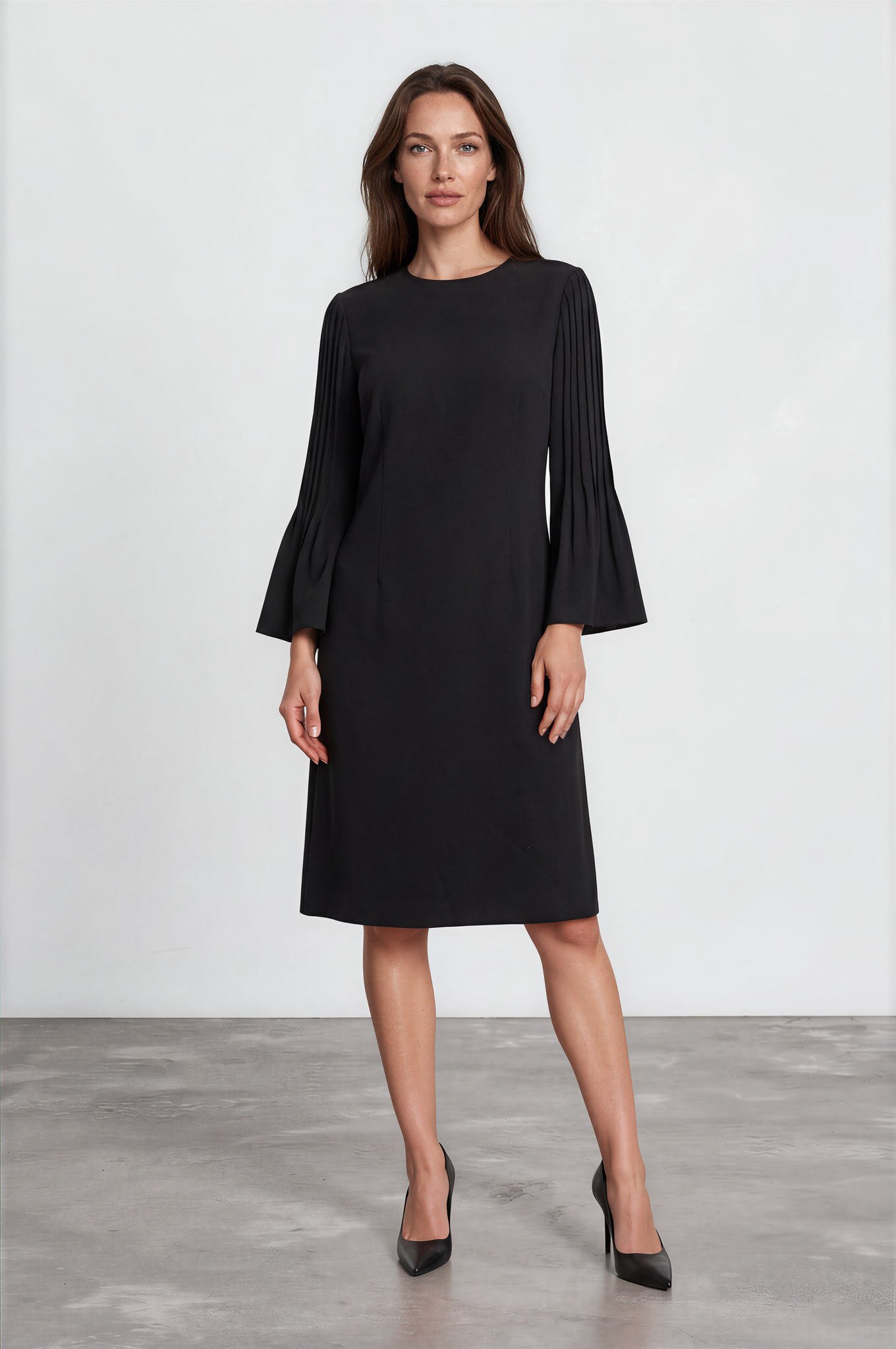 Women's teri jon black dress with bell sleeves