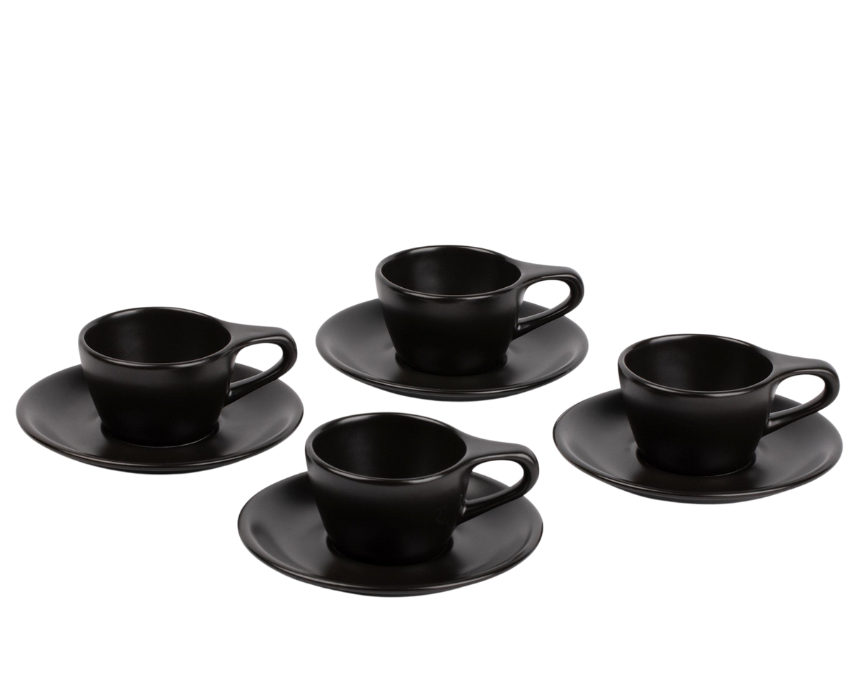 Wilshire Cappuccino Cups and Saucers, Matte Black (4-Pack)