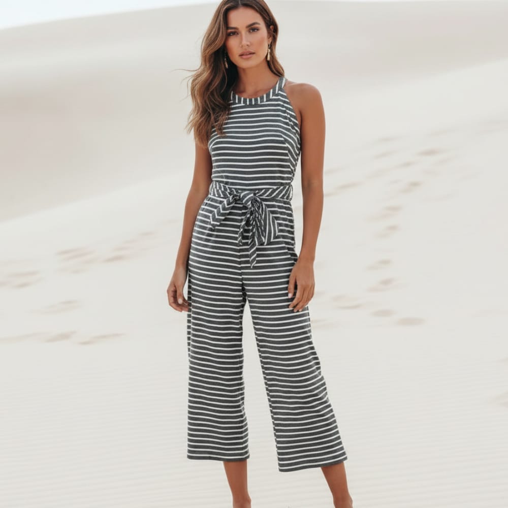 Boho Beach Hut Jumpsuits, Romper, Playsuit Boho Striped Sleeveless Rompers Black / S