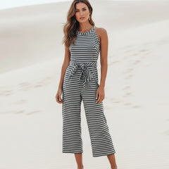 Boho Beach Hut Jumpsuits, Romper, Playsuit Boho Striped Sleeveless Rompers Black / S
