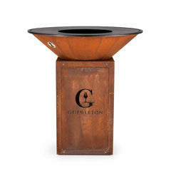 Brasero Oyat 88 cm face avant acier corten avec rangement bois — OYAT × Gueuleton Made in France