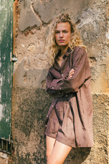 Coffee linen summer shirt dress
