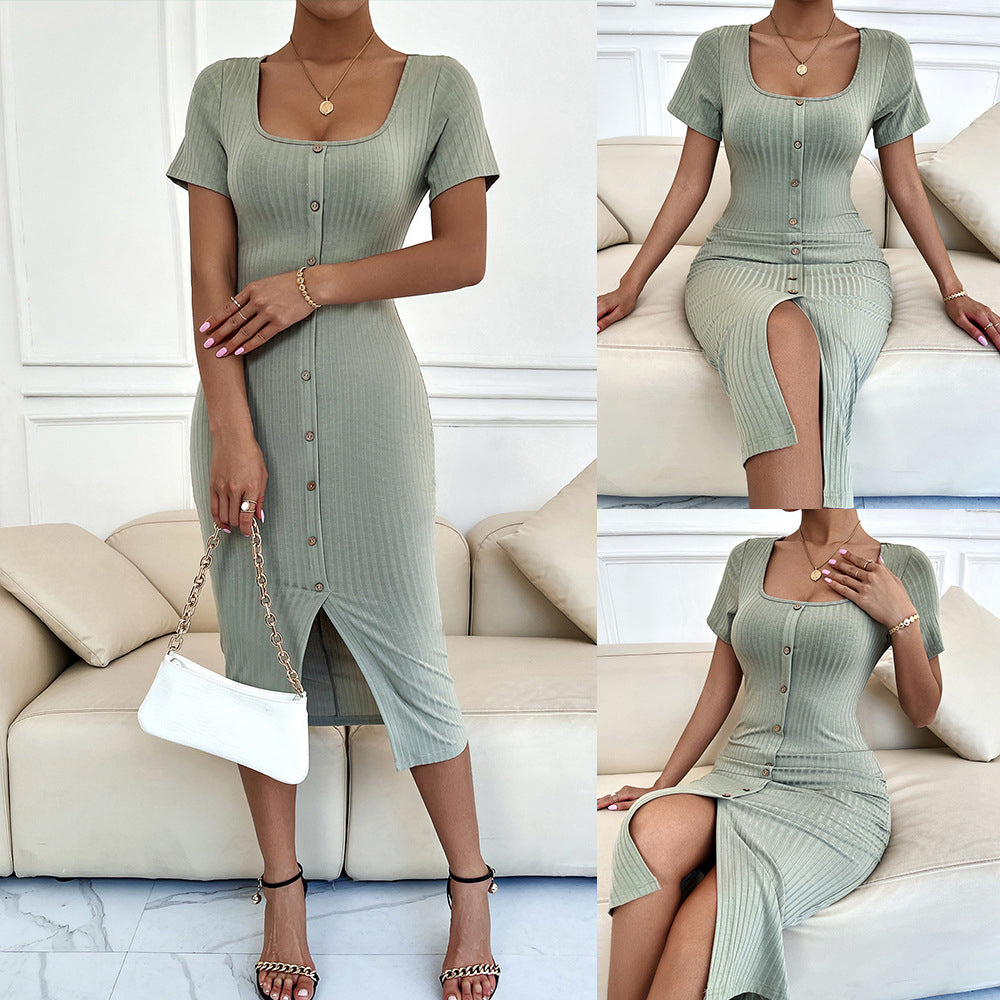 Button Down Square Neck Midi Dress Dresses Claire & Clara