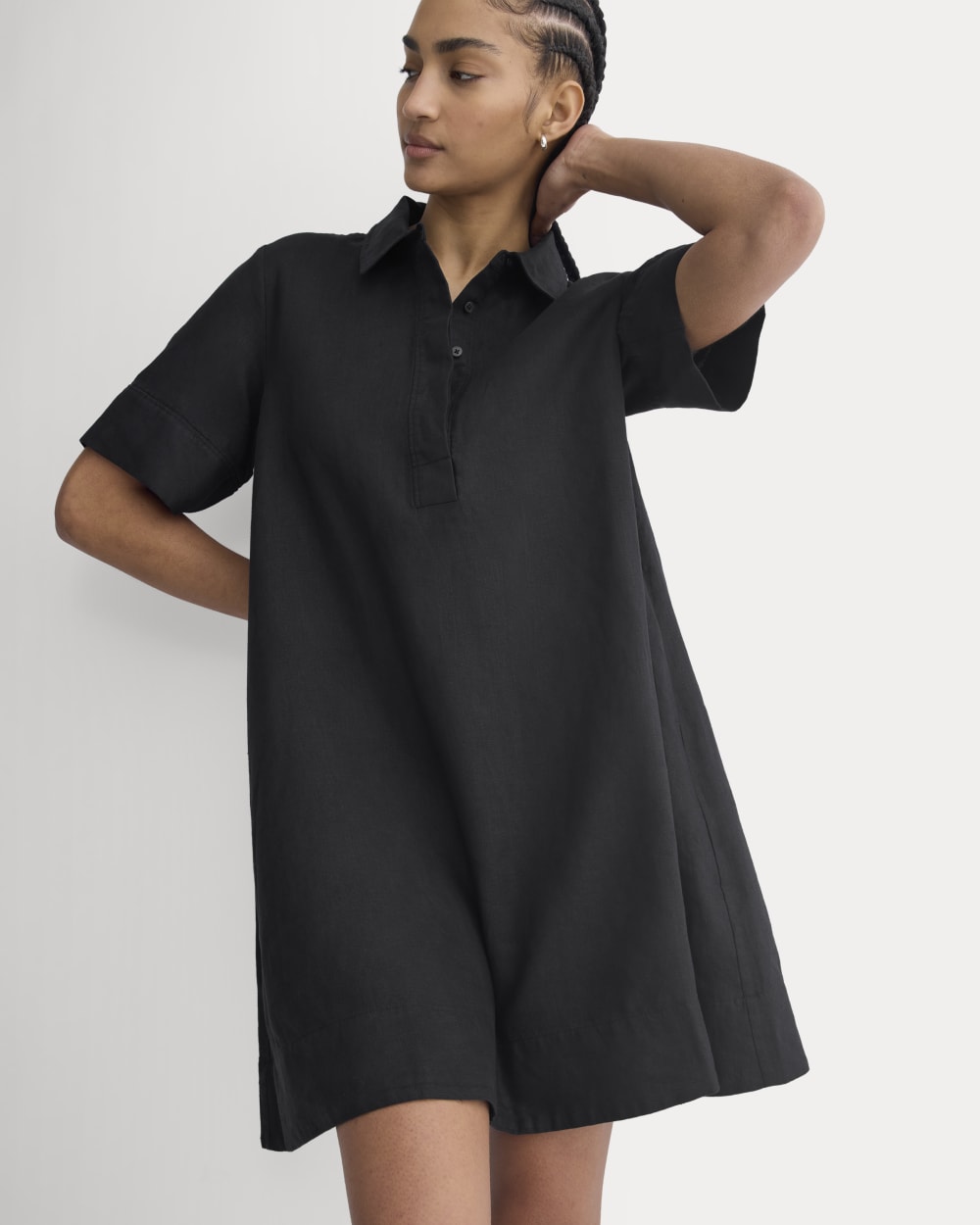 womens-mini-popover-shirtdress-in-linen-black | primary
