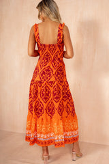 Danica Orange Boho Print Smock Dress