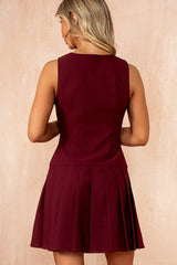 Penelope Burgundy Tailored Pleated Dress