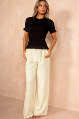 Jemima Black Ribbed Knit Lace Detail Top