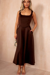 Henley Chocolate Square Neck Scuba Dress