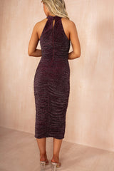 Eleanor Plum Sparkle Halter Neck Dress