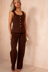 Jo Chocolate Tailored Straight Leg Trousers