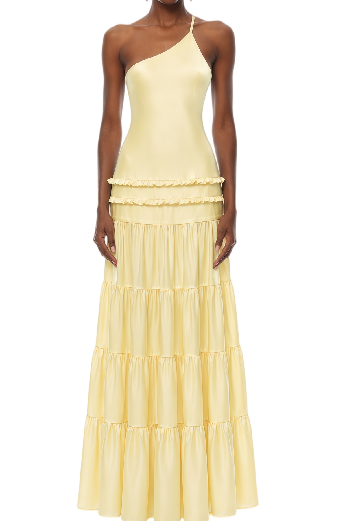 Octavia Yellow One Shoulder Tiered Maxi Dress