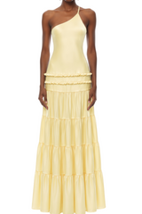 Octavia Yellow One Shoulder Tiered Maxi Dress