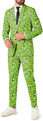 Stadium Champion Men's green blazer and pants suit with golf-themed pattern for party costumes