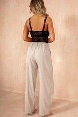 Iyla Taupe Pinstripe Wrap Front Trousers