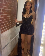 Black Sexy Short Evening Dress Cocktail Dresses Short Birthday Dress J7420