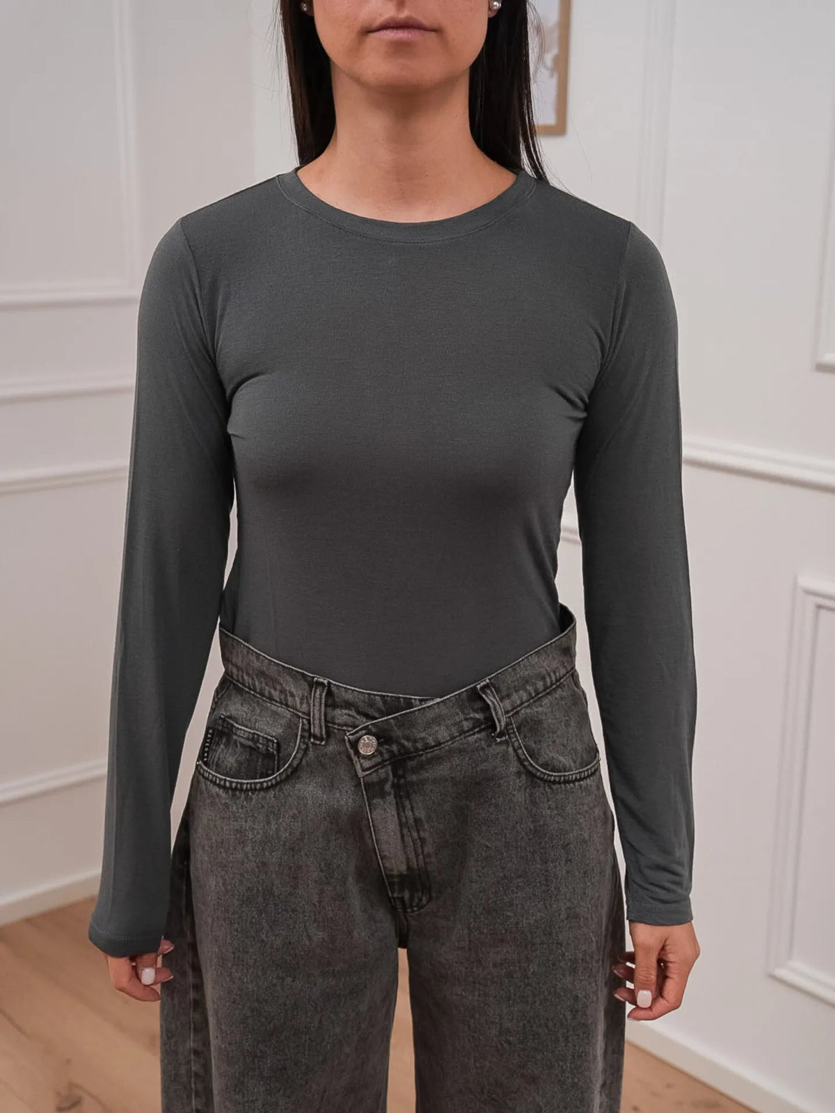 Maglia girocollo grigia misto cashmere - HaveOne