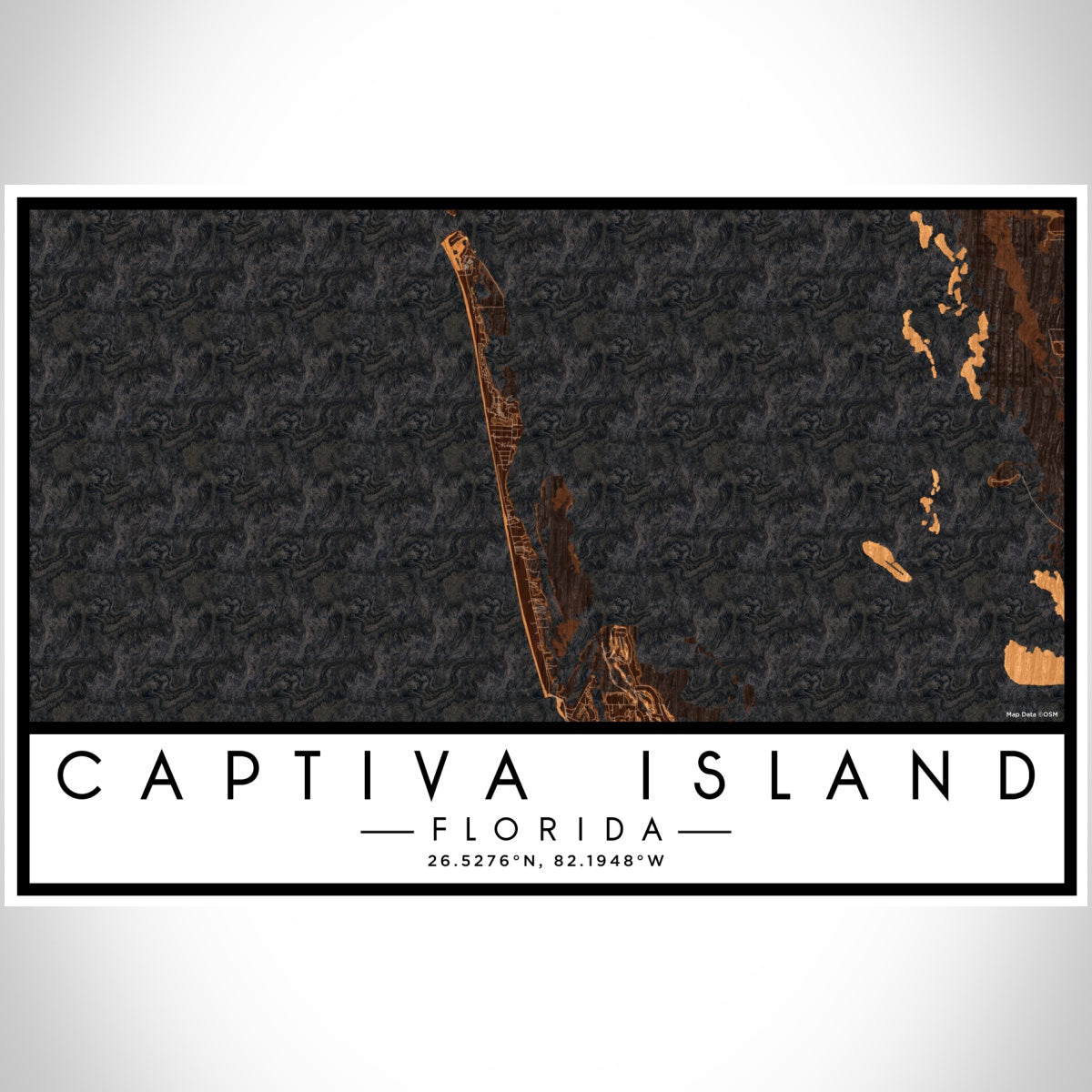 Captiva Island Florida Map Print Landscape Orientation in Ember Style With Shaded Background